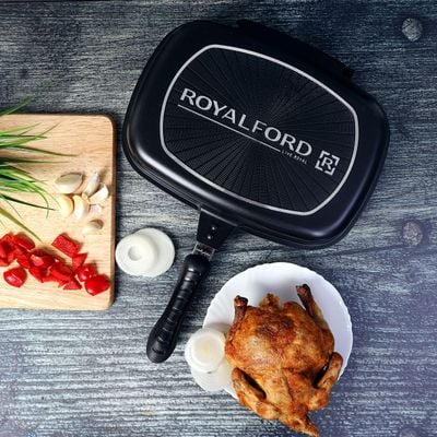 Royalford RF5515 Double Grill Pan, 32 cm - Magnetic Locking, Die-Cast Double Sided Non-Stick Griddle Pan - Foldable Flipping Grill Frying Pan - Camping Cookware Steak Grill Saucepan - Ideal for Grill Fry Roast Steam