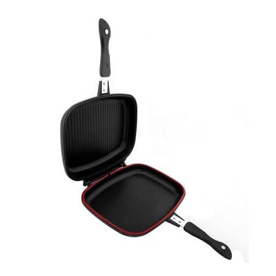 Royalford RF5515 Double Grill Pan, 32 cm - Magnetic Locking, Die-Cast Double Sided Non-Stick Griddle Pan - Foldable Flipping Grill Frying Pan - Camping Cookware Steak Grill Saucepan - Ideal for Grill Fry Roast Steam