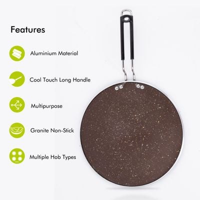 Royalford RF9704 Aluminium Round Tawa 30cm - Marble Coating Pan Suitable for Crepe Chapatti Pancakes Roti Dosa Flatbread or Naan Bread | 4 Layer Non-Stick Surface, PFOA, PTFE Free