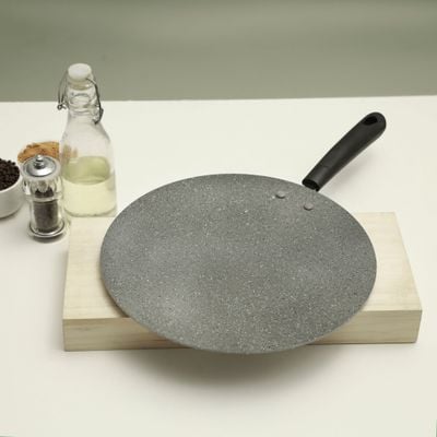 Royalford RF9992 Smart Granite Series Tawa, Forged Aluminium | 5 Layer Construction | Bakelite Handle | 28cm Multi-Functional Aluminum Pan Suitable For Crepe Chapatti Pancakes Roti