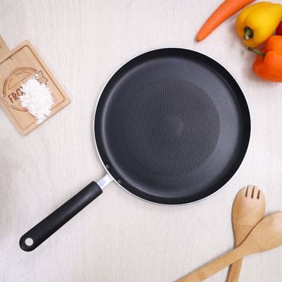 Royalford Non-Stick Pancake Pan, 26CM - Induction Crepe Pan with Heat Resistant Handle, Griddle Dosa Tawa - Ideal for Crepe Chapatti Pancakes Dosa Omelettes Flatbreads Fried Eggs Tortilla