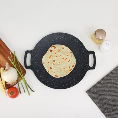 Royalford 34 cm Deep Tawa- RF12507/ Aluminum Body with Granite Non-Stick Coating, for Roti, Chapatti, Dosa, Tortilla, Crepe, Pancake, etc./ Multi-Purpose Flat Skillet Pan, Compatible with Induction, Hotplate, Halogen, Ceramic Gas Types, PFOA Free and PTFE Free/ Black