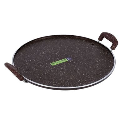 Royalford RF8378 Aluminium Round Tawa with Granite Finish | 35cm | Heat Resistant Handle 5 Layer Non-Stick Surface with 4.5mm Thickness Suitable for Crepe Chapatti Pancakes Roti Dosa Flatbread or Naan Bread 