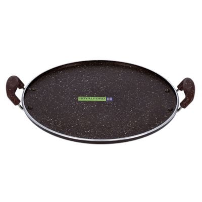 Royalford RF8378 Aluminium Round Tawa with Granite Finish | 35cm | Heat Resistant Handle 5 Layer Non-Stick Surface with 4.5mm Thickness Suitable for Crepe Chapatti Pancakes Roti Dosa Flatbread or Naan Bread 