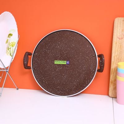 Royalford RF8378 Aluminium Round Tawa with Granite Finish | 35cm | Heat Resistant Handle 5 Layer Non-Stick Surface with 4.5mm Thickness Suitable for Crepe Chapatti Pancakes Roti Dosa Flatbread or Naan Bread 