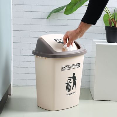 Royalford 20 liter Dustbin- RF12403/ Plastic Bin for Waste Disposal, Trash Can for Hospitals, Restaurants, Societies, Parks, Malls, Etc. with Push Lid/ Brown