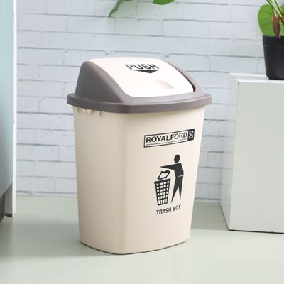 Royalford 20 liter Dustbin- RF12403/ Plastic Bin for Waste Disposal, Trash Can for Hospitals, Restaurants, Societies, Parks, Malls, Etc. with Push Lid/ Brown