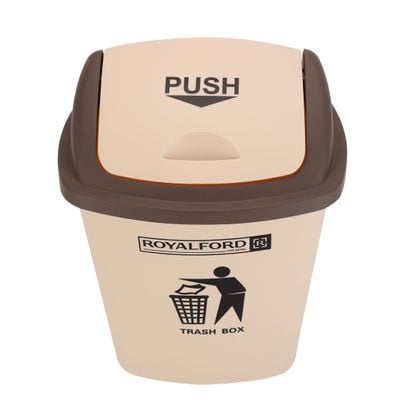 Royalford 20 liter Dustbin- RF12403/ Plastic Bin for Waste Disposal, Trash Can for Hospitals, Restaurants, Societies, Parks, Malls, Etc. with Push Lid/ Brown