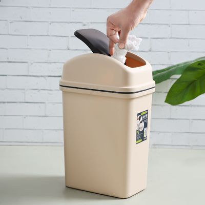 Royalford 10L Dust Bin- RF12248| Premium-Quality Plastic Bin with Swing Lid| Trash Can for Home, Office, Bathroom, School, Shopping Mall, Restaurant| Brown