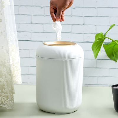 Royalford 9.5 L Plastic Dustbin- RF12251| Stylish and Durable Trash Can for Home, Office, Bathroom, School, Restaurant| Multi-Purpose Plastic Bin with Sturdy Construction| White and Golden