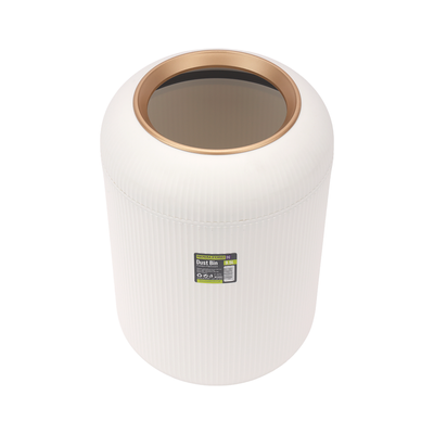 Royalford 9.5 L Plastic Dustbin- RF12251| Stylish and Durable Trash Can for Home, Office, Bathroom, School, Restaurant| Multi-Purpose Plastic Bin with Sturdy Construction| White and Golden