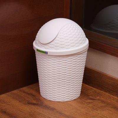 Royalford Woven Swing Trash Bin- RF12637/ Plastic Dustbin with Swinging Lid/ Woven Design, Can for Home, Office, Bathroom, School, Shopping Mall, Restaurant/ Grey