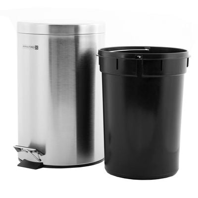 Royalford RF5126 Stainless Steel Pedal Bin 7L, Kitchen Pedal Trash Bin | Stainless Steel Rubbish Bin with Soft Close Lid, Foot Pedal, Flat Lid & Strong Plastic Inner Bucket | Fingerprint Proof & Rust Resistant |Odor Free & Hygienic