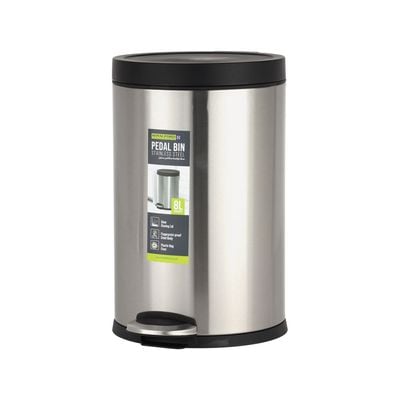 Royalford 8L Pedal Dustbin- RF12243| Pedal Bin for Waste Disposal, with Plastic Bag Fixer| Trash Can for Home, Office, Bathroom, School, Restaurant| Premium Quality Stainless steel Bin, Slow Closing Lid and Hands Free Opening| Silver