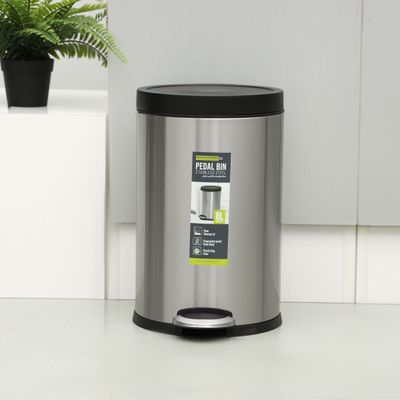 Royalford 8L Pedal Dustbin- RF12243| Pedal Bin for Waste Disposal, with Plastic Bag Fixer| Trash Can for Home, Office, Bathroom, School, Restaurant| Premium Quality Stainless steel Bin, Slow Closing Lid and Hands Free Opening| Silver