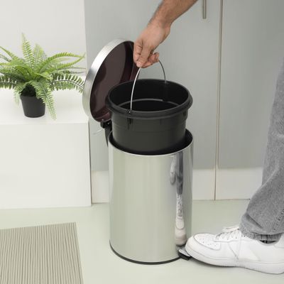 Royalford 8L Pedal Dustbin- RF12243| Pedal Bin for Waste Disposal, with Plastic Bag Fixer| Trash Can for Home, Office, Bathroom, School, Restaurant| Premium Quality Stainless steel Bin, Slow Closing Lid and Hands Free Opening| Silver