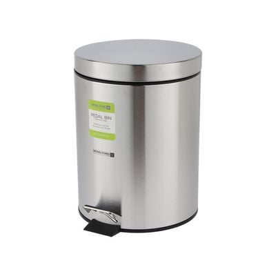 Royalford 7 liter Pedal Dustbin- RF12090/ Step On, Steel Pedals, Iron Handle, Plastic Base, for Waste Disposal, with Removable Inner bucket/ Trash Can for Home, Office, Bathroom, School, Restaurant/ Stainless Steel Bin, Slow Closing Lid and Hands Free Opening/ Silver