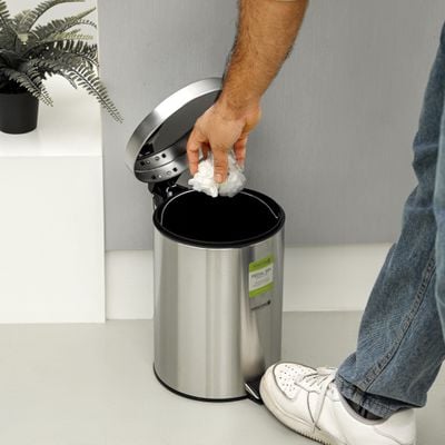 Royalford 7 liter Pedal Dustbin- RF12090/ Step On, Steel Pedals, Iron Handle, Plastic Base, for Waste Disposal, with Removable Inner bucket/ Trash Can for Home, Office, Bathroom, School, Restaurant/ Stainless Steel Bin, Slow Closing Lid and Hands Free Opening/ Silver