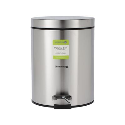 Royalford 7 liter Pedal Dustbin- RF12090/ Step On, Steel Pedals, Iron Handle, Plastic Base, for Waste Disposal, with Removable Inner bucket/ Trash Can for Home, Office, Bathroom, School, Restaurant/ Stainless Steel Bin, Slow Closing Lid and Hands Free Opening/ Silver