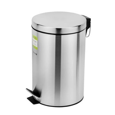 Royalford 12 liter Stainless Steel Pedal Dustbin- RF12091/ Step On Pedals, Iron Handle, Plastic Base, for Waste Disposal, with Removable Inner Bucket/ Trash Can for Home, Office, Bathroom, School, Restaurant/ Slow Closing Lid and Hands Free Opening/ Silver