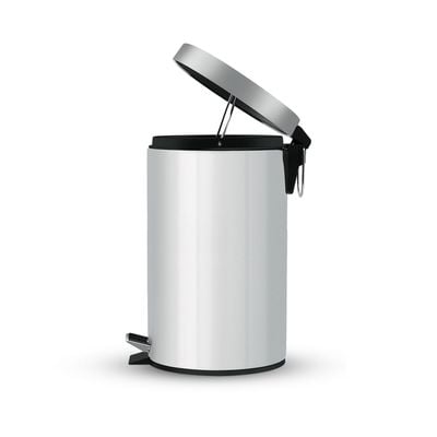 Royalford 12 liter Stainless Steel Pedal Dustbin- RF12091/ Step On Pedals, Iron Handle, Plastic Base, for Waste Disposal, with Removable Inner Bucket/ Trash Can for Home, Office, Bathroom, School, Restaurant/ Slow Closing Lid and Hands Free Opening/ Silver