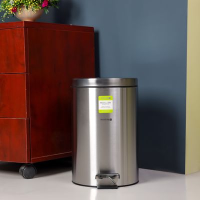 Royalford 12 liter Stainless Steel Pedal Dustbin- RF12091/ Step On Pedals, Iron Handle, Plastic Base, for Waste Disposal, with Removable Inner Bucket/ Trash Can for Home, Office, Bathroom, School, Restaurant/ Slow Closing Lid and Hands Free Opening/ Silver