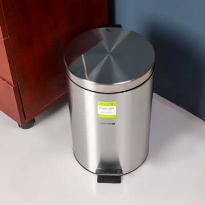 Royalford 12 liter Stainless Steel Pedal Dustbin- RF12091/ Step On Pedals, Iron Handle, Plastic Base, for Waste Disposal, with Removable Inner Bucket/ Trash Can for Home, Office, Bathroom, School, Restaurant/ Slow Closing Lid and Hands Free Opening/ Silver