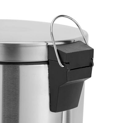 Royalford 12 liter Stainless Steel Pedal Dustbin- RF12091/ Step On Pedals, Iron Handle, Plastic Base, for Waste Disposal, with Removable Inner Bucket/ Trash Can for Home, Office, Bathroom, School, Restaurant/ Slow Closing Lid and Hands Free Opening/ Silver