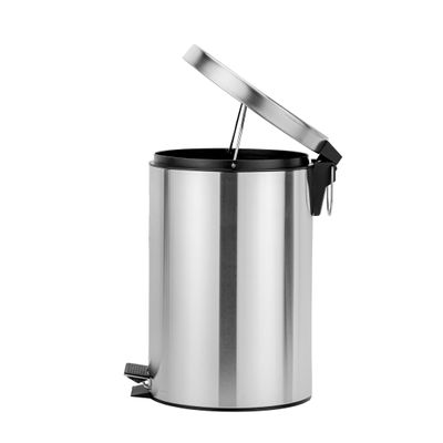 Royalford 12 liter Stainless Steel Pedal Dustbin- RF12091/ Step On Pedals, Iron Handle, Plastic Base, for Waste Disposal, with Removable Inner Bucket/ Trash Can for Home, Office, Bathroom, School, Restaurant/ Slow Closing Lid and Hands Free Opening/ Silver