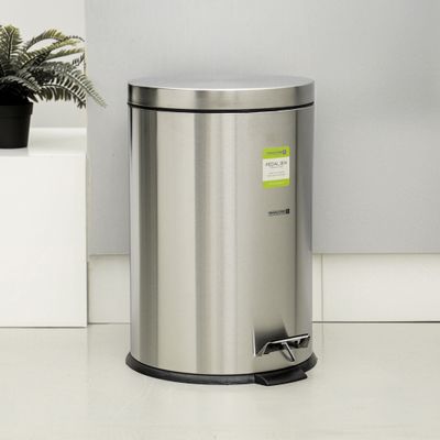 Royalford 20 liter Pedal Dustbin- RF12092/ Step On, Steel Pedals, Iron Handle, Plastic Base, for Waste Disposal, with Removable Inner bucket/ Trash Can for Home, Office, Bathroom, School, Restaurant/ Stainless Steel Bin, Slow Closing Lid and Hands Free Opening/ Silver