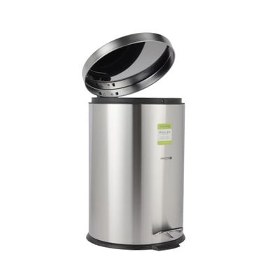 Royalford 20 liter Pedal Dustbin- RF12092/ Step On, Steel Pedals, Iron Handle, Plastic Base, for Waste Disposal, with Removable Inner bucket/ Trash Can for Home, Office, Bathroom, School, Restaurant/ Stainless Steel Bin, Slow Closing Lid and Hands Free Opening/ Silver