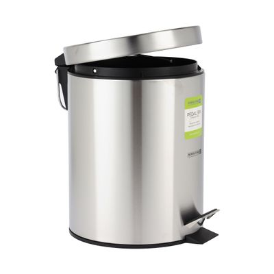 Royalford 5 liter Pedal Dustbin- RF12089/ Step On, Steel Pedals, Iron Handle, Plastic Base, for Waste Disposal, with Removable Inner bucket/ Trash Can for Home, Office, Bathroom, School, Restaurant/ Stainless Steel Bin, Slow Closing Lid and Hands Free Opening/ Silver