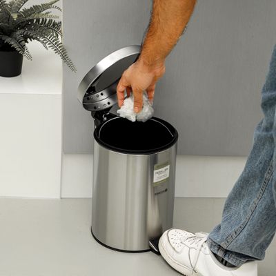 Royalford 5 liter Pedal Dustbin- RF12089/ Step On, Steel Pedals, Iron Handle, Plastic Base, for Waste Disposal, with Removable Inner bucket/ Trash Can for Home, Office, Bathroom, School, Restaurant/ Stainless Steel Bin, Slow Closing Lid and Hands Free Opening/ Silver