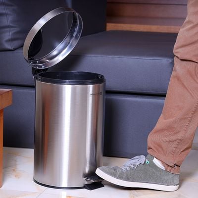 Royalford Stainless Steel Pedal Bin, 12L - Fingerprint Proof | RF5127  | Rust Resistant, Odor Free & Hygienic - Stainless Steel Handle, Strong Plastic Bucket Inner, Soft Close Lid and Plastic Base