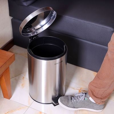 Royalford Stainless Steel Pedal Bin, 12L - Fingerprint Proof | RF5127  | Rust Resistant, Odor Free & Hygienic - Stainless Steel Handle, Strong Plastic Bucket Inner, Soft Close Lid and Plastic Base