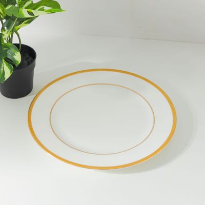 Premium Bone China Plates, 10.5" Flat Dinner Plate, RF10464 | Round Shape Plate with Elegant Golden Border | Ideal for Dinner, Lunch, Breakfast, Parties & More