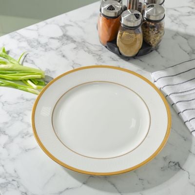 Premium Bone China Plates, 10.5" Flat Dinner Plate, RF10464 | Round Shape Plate with Elegant Golden Border | Ideal for Dinner, Lunch, Breakfast, Parties & More