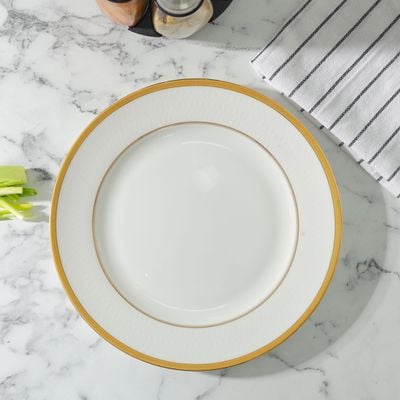 Premium Bone China Plates, 10.5" Flat Dinner Plate, RF10464 | Round Shape Plate with Elegant Golden Border | Ideal for Dinner, Lunch, Breakfast, Parties & More