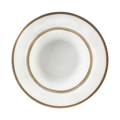 Royalford Premium New Bone Plates, 9" Soup Plate, RF11052 | Round Shape Plate with Elegant Golden Border | Ideal for Soup, Desserts, Ice Cream, Dinner, Lunch, Breakfast, Parties & More