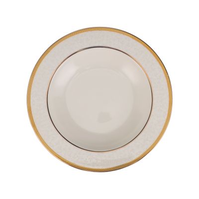 Royalford Premium New Bone Plates, 9" Soup Plate, RF11052 | Round Shape Plate with Elegant Golden Border | Ideal for Soup, Desserts, Ice Cream, Dinner, Lunch, Breakfast, Parties & More