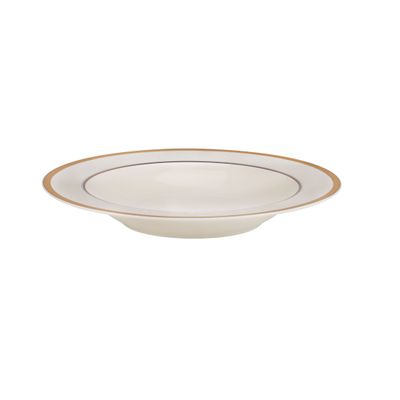 Royalford Premium New Bone Plates, 9" Soup Plate, RF11052 | Round Shape Plate with Elegant Golden Border | Ideal for Soup, Desserts, Ice Cream, Dinner, Lunch, Breakfast, Parties & More