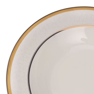 Royalford Premium New Bone Plates, 9" Soup Plate, RF11052 | Round Shape Plate with Elegant Golden Border | Ideal for Soup, Desserts, Ice Cream, Dinner, Lunch, Breakfast, Parties & More