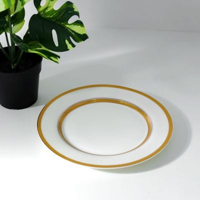 Royalford Premium New Bone Plates, 9" Soup Plate, RF11052 | Round Shape Plate with Elegant Golden Border | Ideal for Soup, Desserts, Ice Cream, Dinner, Lunch, Breakfast, Parties & More