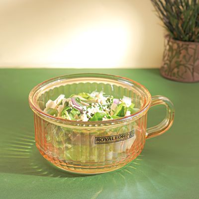 Royalford Glass Bowl with Lid-RF12213/ Sodalime Pot with Side Handle, Mug Design, Perfect for Preparing and Serving Cold and Hot Food, Pasta, Noodles, Cereals, Smoothies, etc./ Clear