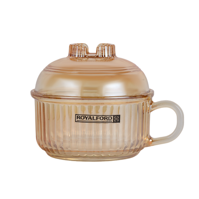 Royalford Glass Bowl with Lid-RF12213/ Sodalime Pot with Side Handle, Mug Design, Perfect for Preparing and Serving Cold and Hot Food, Pasta, Noodles, Cereals, Smoothies, etc./ Clear