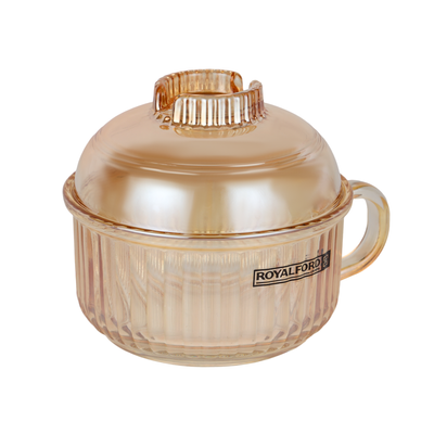 Royalford Glass Bowl with Lid-RF12213/ Sodalime Pot with Side Handle, Mug Design, Perfect for Preparing and Serving Cold and Hot Food, Pasta, Noodles, Cereals, Smoothies, etc./ Clear