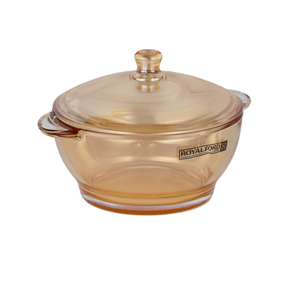 Royalford Round Glass Bowl with Lid-RF12212/ Borosilicate Pot with Side Handles, Perfect for Preparing and Serving Cold and Hot Food, Pasta, Noodles, Cereals, Smoothies, etc./ Clear