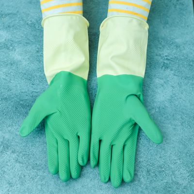 Cleaning Gloves, Natural Latex Comfortable Gloves, RF10491 | 2pcs Reusable Convenient Grip Gloves | Non-Slip Surface & Long Sleeves for Kitchen Cleaning/ Working/ Gardening