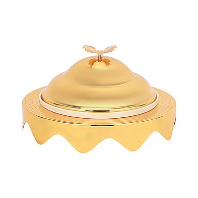 Royalford 8" Date Bowl with Lid- RF12343/Perfect for Serving Dates, Dried Nuts, Candies, Etc./ Versatile and Strong with Elegant Golden-Finish Knob and Base, Ceramic Bowl/ Dishwasher and Freezer Safe