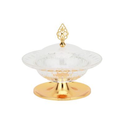 Royalford Date Bowl with Lid- RF12336/Perfect for Serving Dates, Dried Nuts, Candies, Etc./ Versatile and Strong Acrylic Construction with Elegant Golden-Finish Knob and Base/ Dishwasher and Freezer Safe